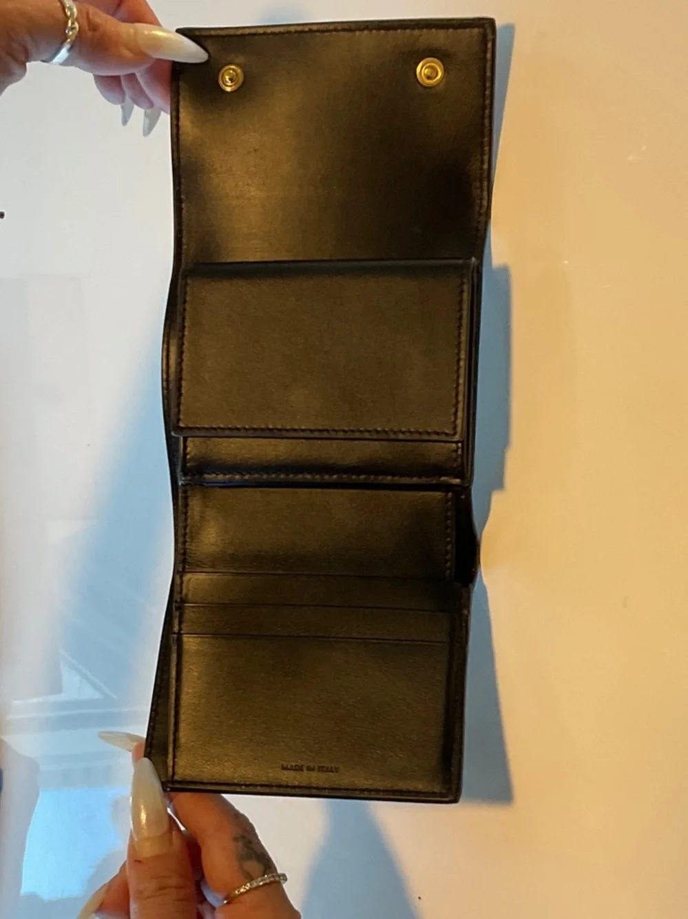 Celine Black Textured Leather Fold Wallet with Gold Logo